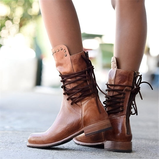 Vrouwen Mid-Calf Boots met Studs en Vintage Afwerking 3