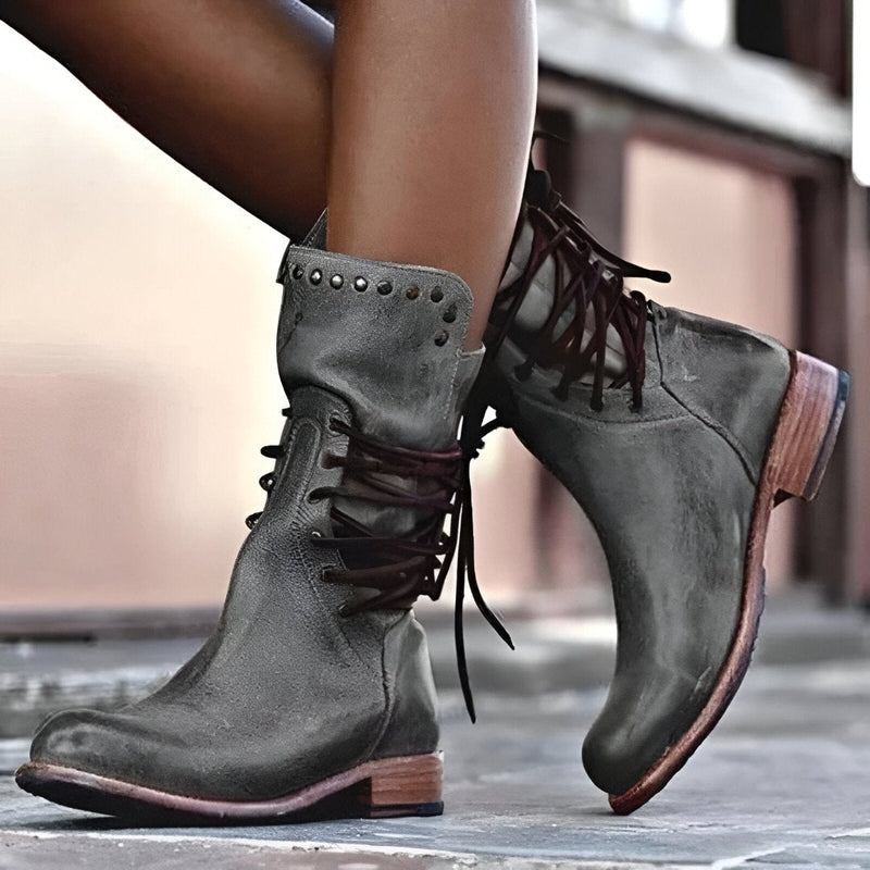 Vrouwen Mid-Calf Boots met Studs en Vintage Afwerking 4