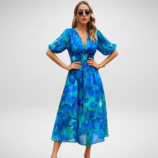 Vrouwen V-Hals Jurk Stijlvolle Print 3