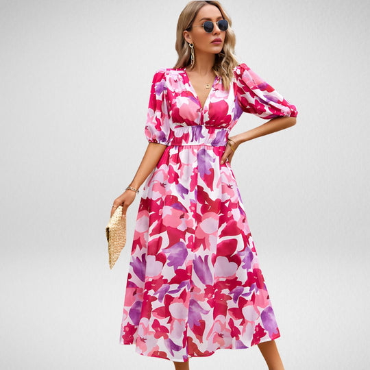 Vrouwen V-Hals Jurk Stijlvolle Print 6