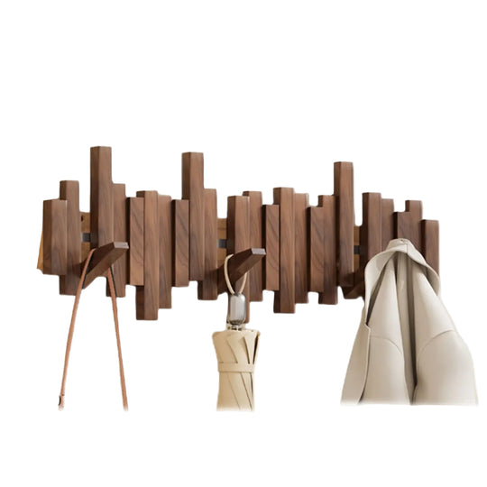 Wandkapstok van Massief Hout met Magnetische Haken 0