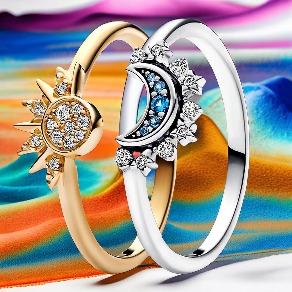 Zilveren Ring met Maan- en Zonontwerp 2