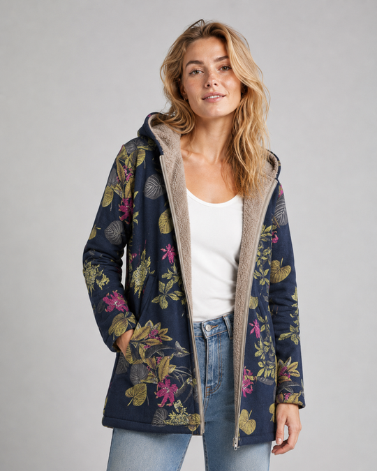 Dames Fleecejack met Capuchon en Bloemenprint