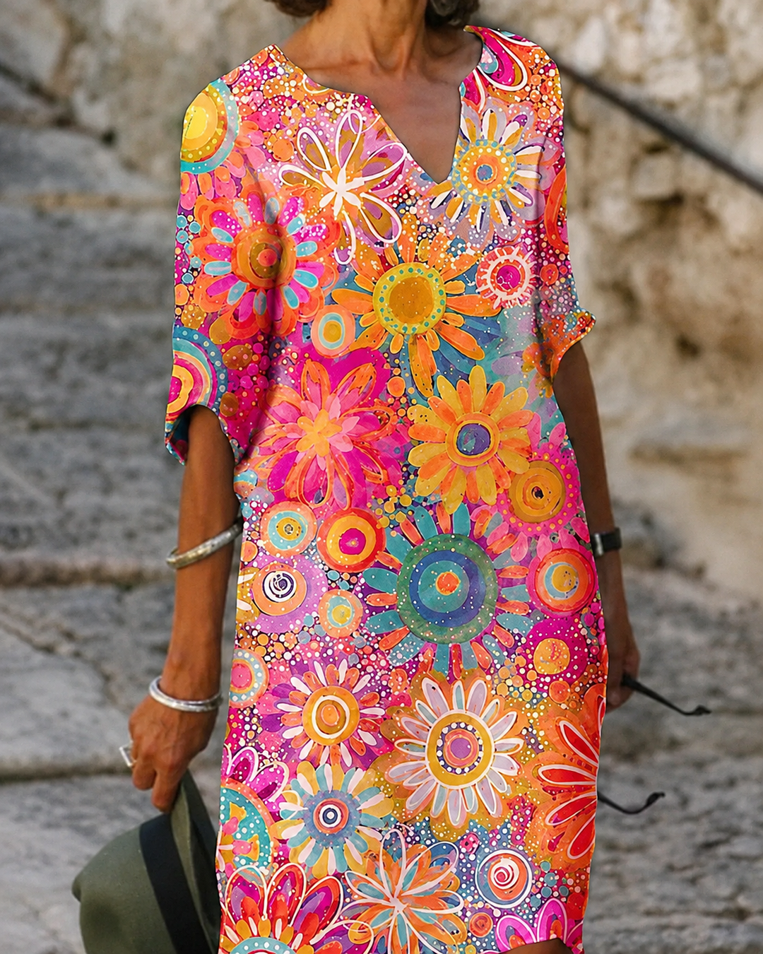 Dames V-Ausschnitt Jurk Bloemendessin Casual Zomer Kleding