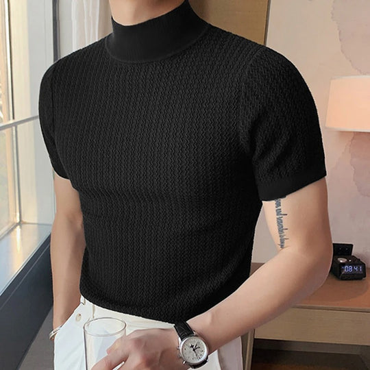 Heren T-shirt met hoge hals en slanke pasvorm