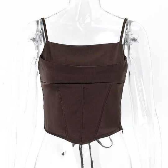 Dames crop top met vetersluiting en open rug