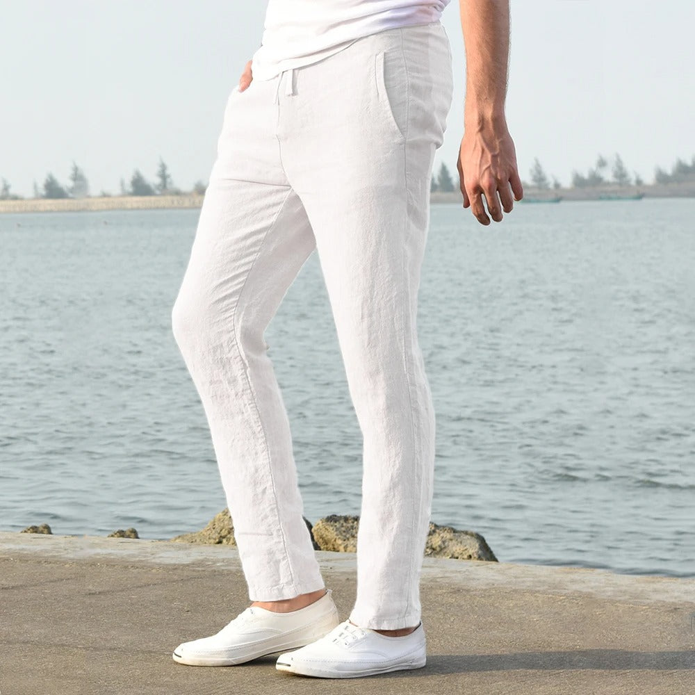 Heren casual broek van katoen en linnen