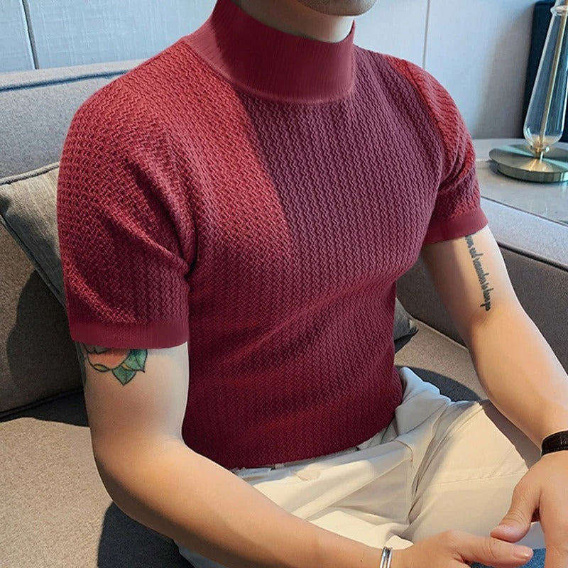 Heren T-shirt met hoge hals en slanke pasvorm