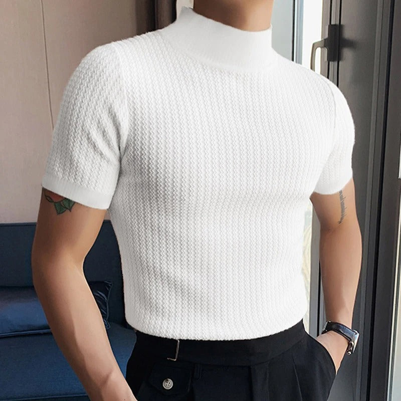 Heren T-shirt met hoge hals en slanke pasvorm