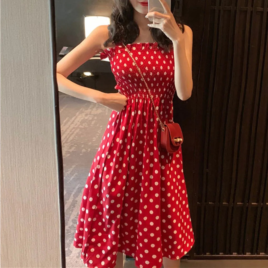 Dames Polka Dot Mouwloze Casual Jurk