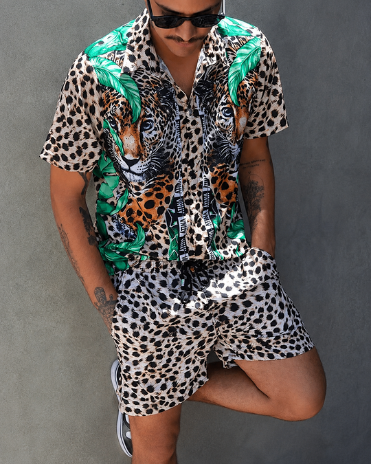 Heren Zomerset 3D Patchwork Design met Korte Mouwen en Comfortabele Shorts