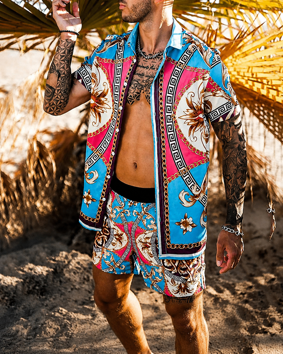 Heren Zomerset 3D Patchwork Design met Korte Mouwen en Comfortabele Shorts