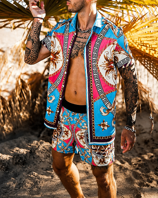 Heren Zomerset 3D Patchwork Design met Korte Mouwen en Comfortabele Shorts