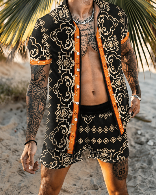 Heren Zomerset 3D Patchwork Design met Korte Mouwen en Comfortabele Shorts