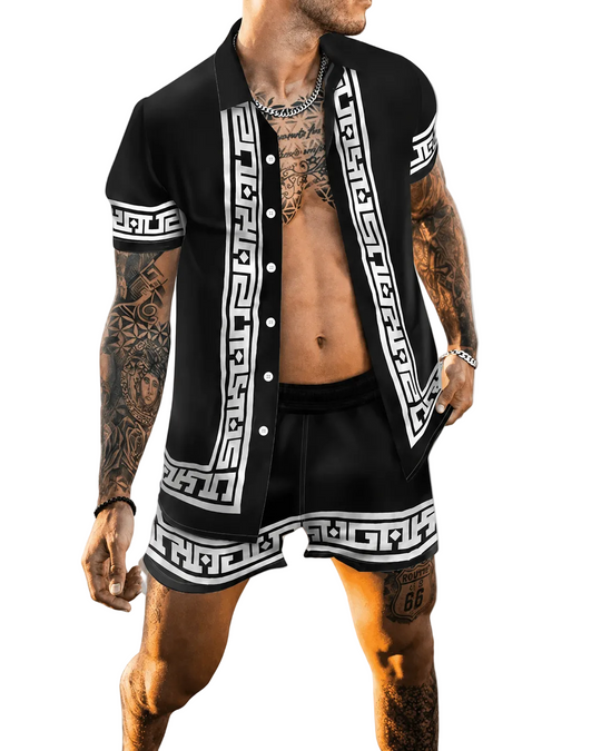 Heren Zomerset 3D Patchwork Design met Korte Mouwen en Comfortabele Shorts