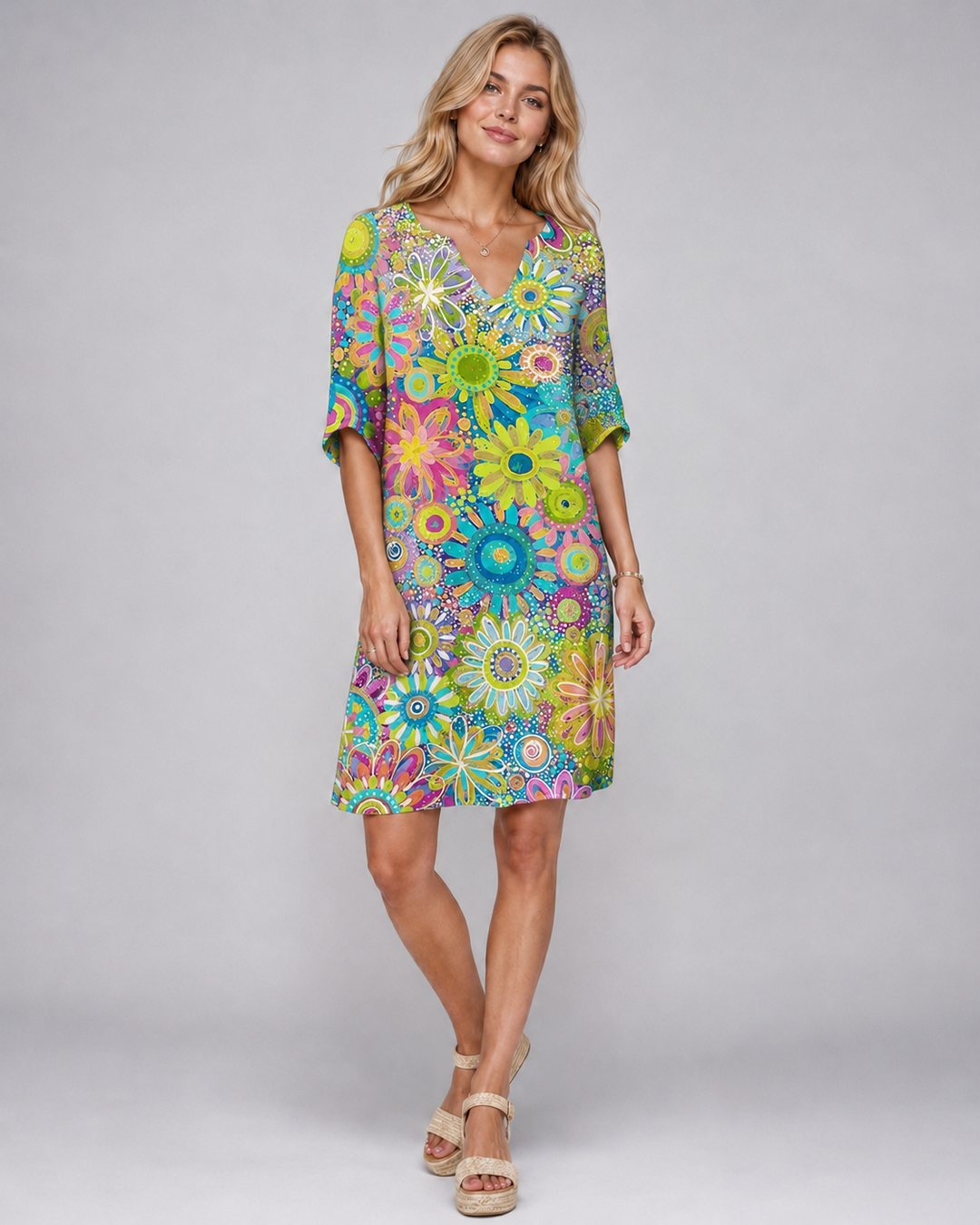 Dames Zomerjurk V-hals Bloemenprint