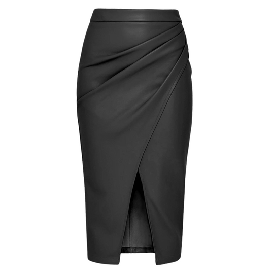 Midi-rok in imitatieleer voor dames