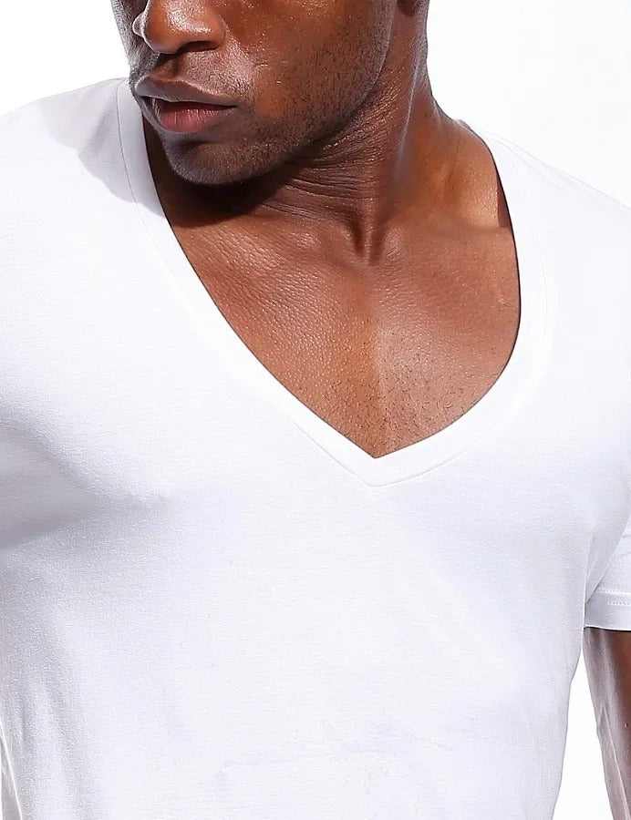 Heren T-shirt met diepe V-hals