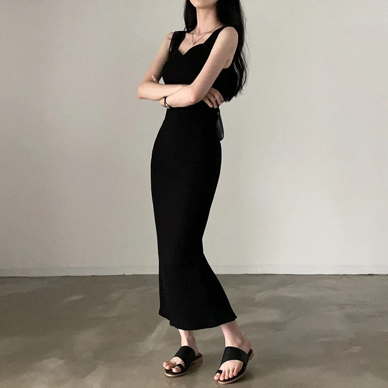 Vrouwen mouwloze gebreide Square Neck Dress