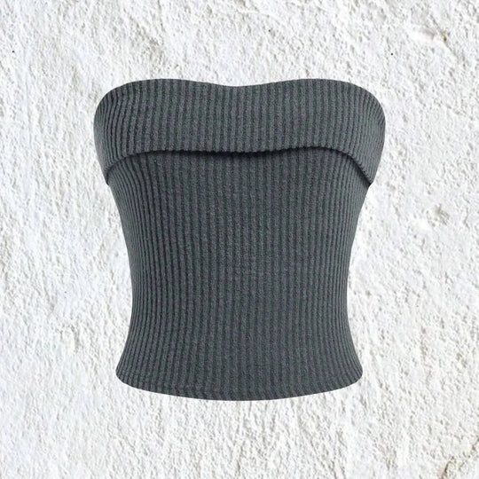 Dames geribbelde strapless slim fit tube top