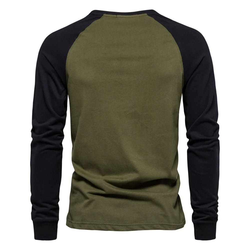 Heren-T-shirt met lange mouwen en patchwork