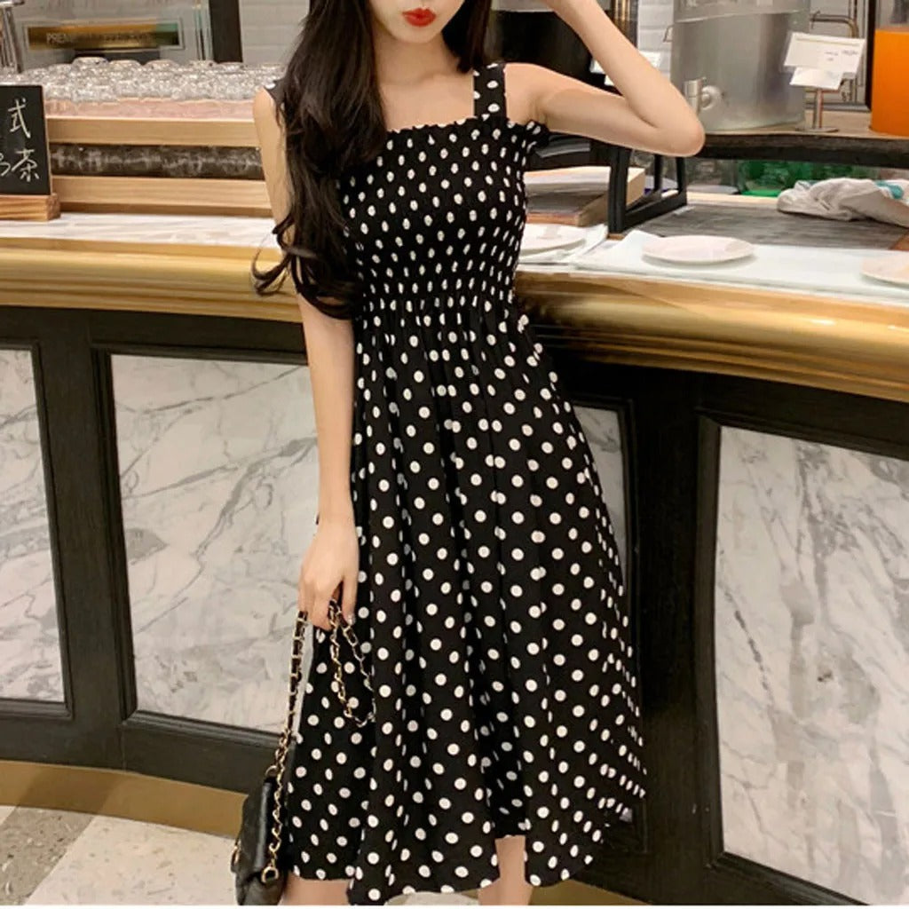 Dames Polka Dot Mouwloze Casual Jurk