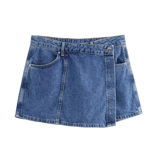 Dames Denim Rok & Korte Mouw Gecropt Shirt