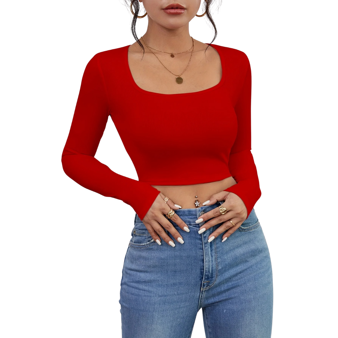 Dames-T-shirt met vierkante hals en slim fit