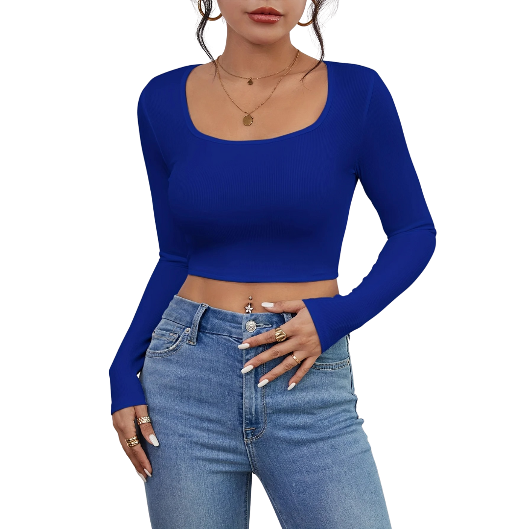 Dames-T-shirt met vierkante hals en slim fit