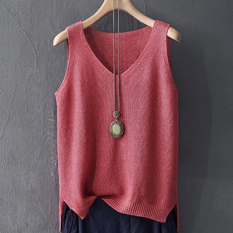 Mouwloze gebreide damesblouse