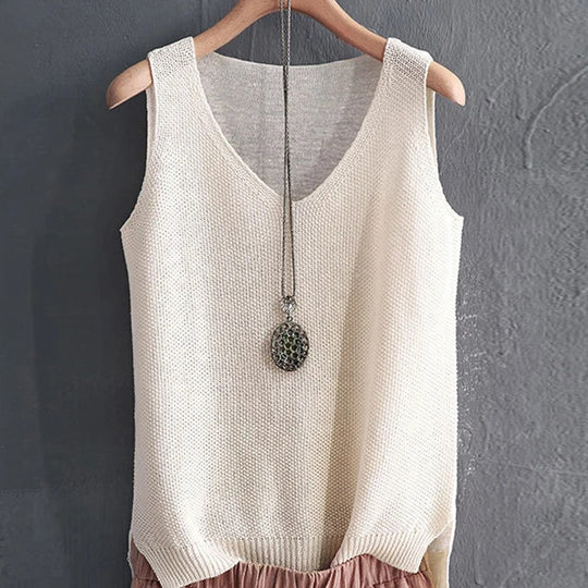 Mouwloze gebreide damesblouse