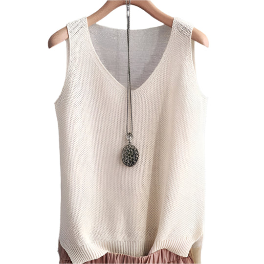 Mouwloze gebreide damesblouse